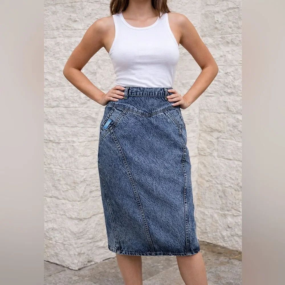 Ural 1980’s Acid Wash High Waist Pencil Jean Skirt
